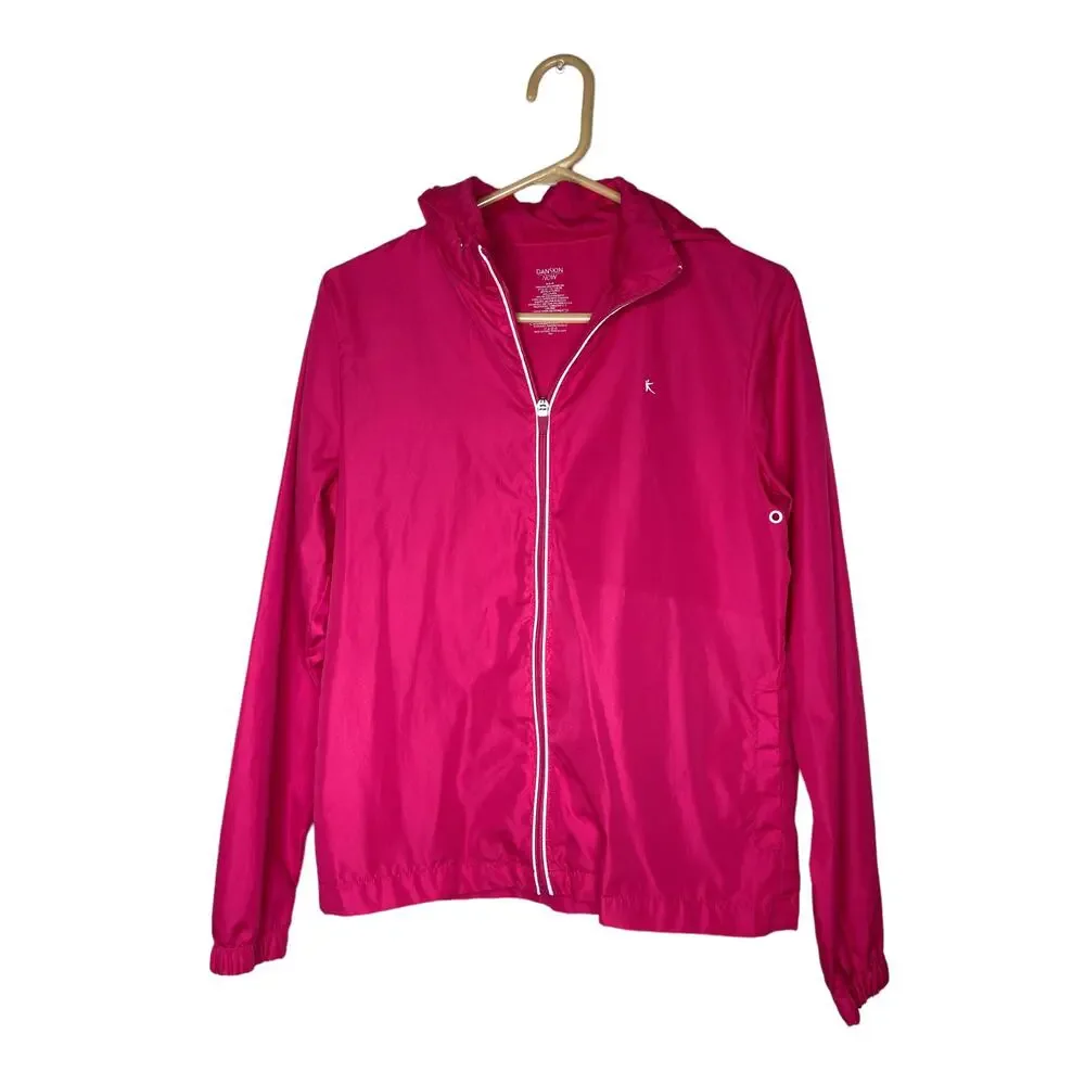 Danskin Pink & white medium hooded rain jacket